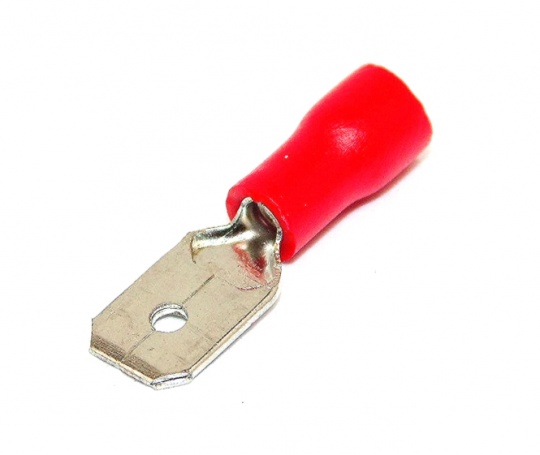 Insulated 6.3mm Blade Terminal, Spade, Male, Red, 22-16awg