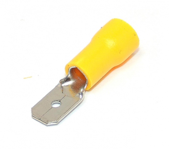 Insulated 6.3mm Blade Terminal, Spade, Male, Yellow, 12-10awg