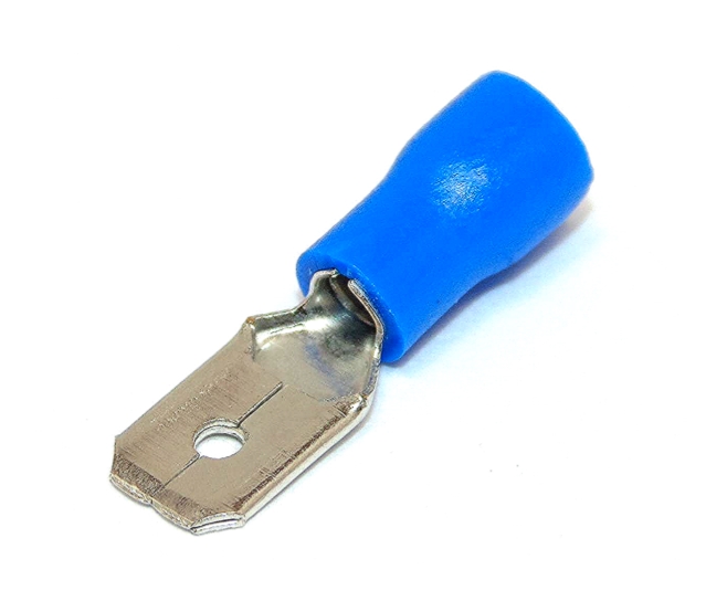 Insulated 6.3mm Blade Terminal, Spade, Male, Blue, 16-14awg
