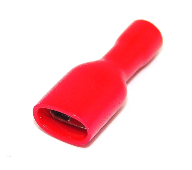 Insulated 6.3mm Blade Terminal, Spade, Female, Red, 22-16awg