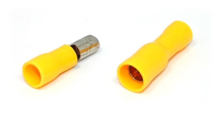 Insulated Bullet Connector, Male and Female Pair, Yellow