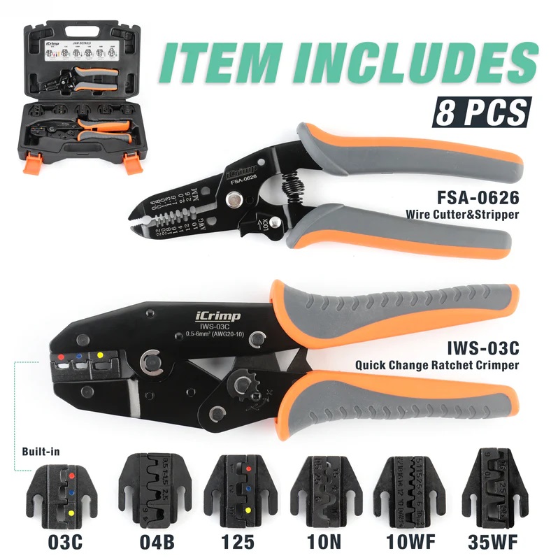KIT-0535 HS Series Quick Exchange Jaw Ratcheting Crimping Tool Set 8 ...